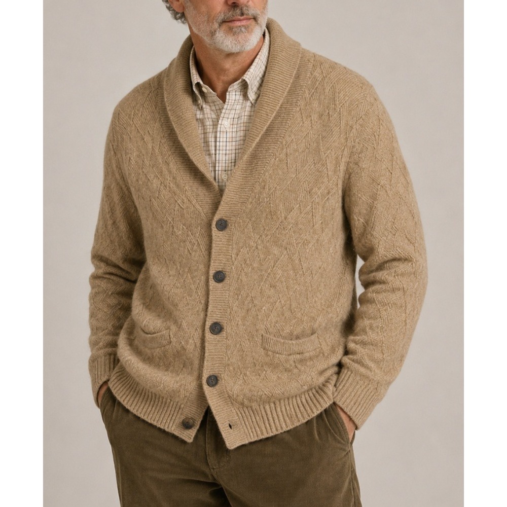 Tasso Elba Mens XXL 100% Cashmere Shawl Collar Cardigan Sweater Camel Tan Vtg